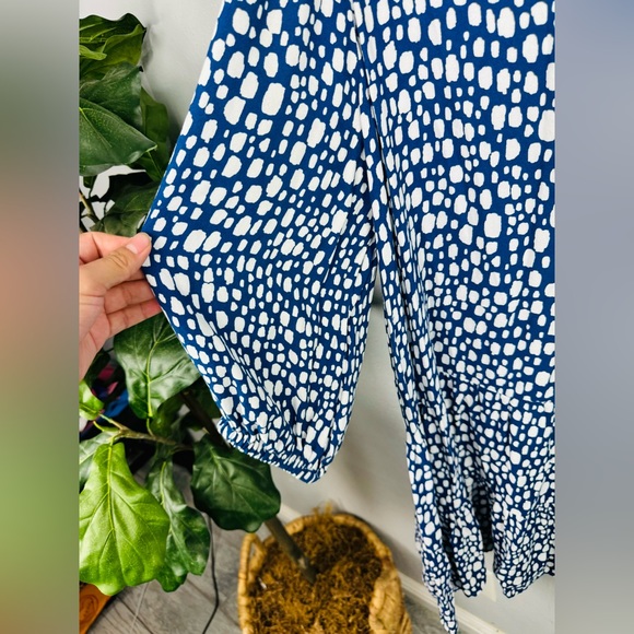 ELOQUll Elements Blue Mosaic Dot Print Tiered Dress 16 - Picture 4 of 9